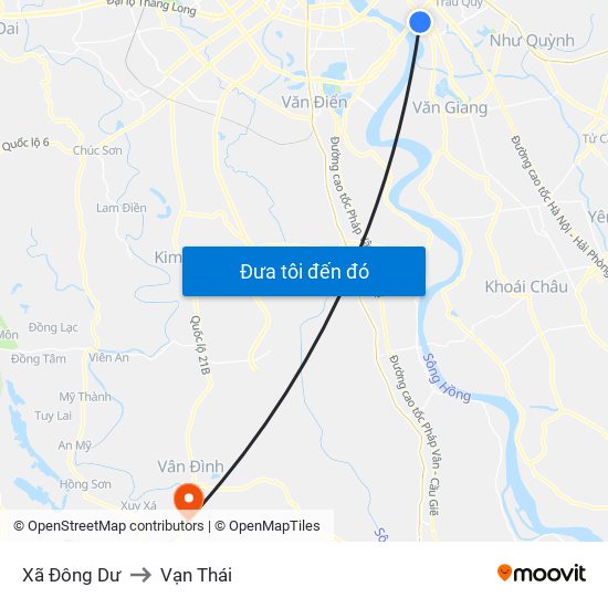 Xã Đông Dư to Vạn Thái map