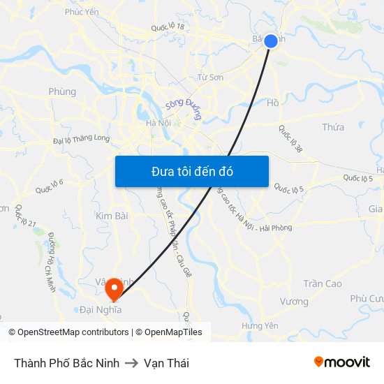 Thành Phố Bắc Ninh to Vạn Thái map