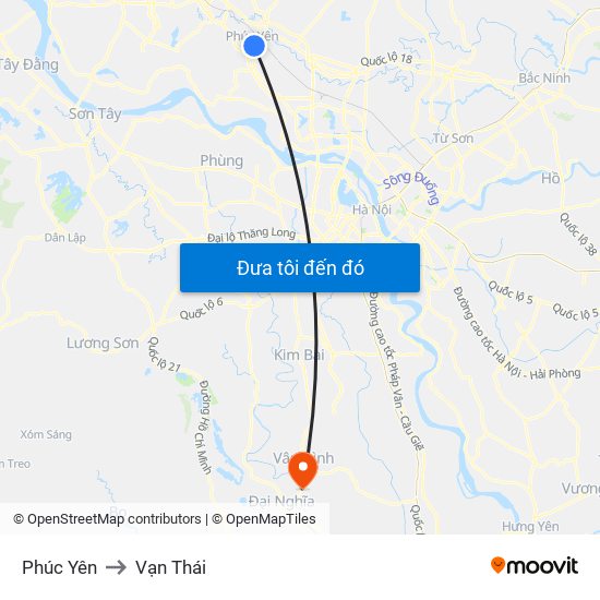 Phúc Yên to Vạn Thái map