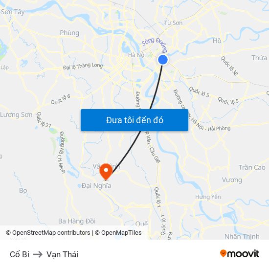 Cổ Bi to Vạn Thái map