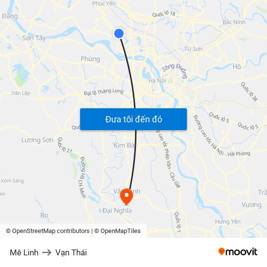 Mê Linh to Vạn Thái map
