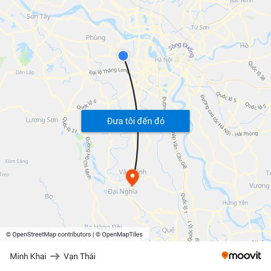 Minh Khai to Vạn Thái map