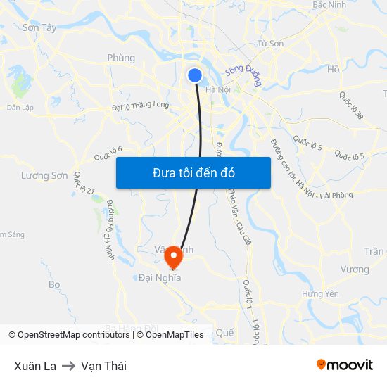 Xuân La to Vạn Thái map