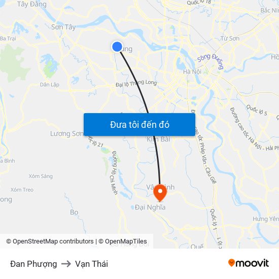 Đan Phượng to Vạn Thái map