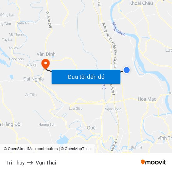 Tri Thủy to Vạn Thái map