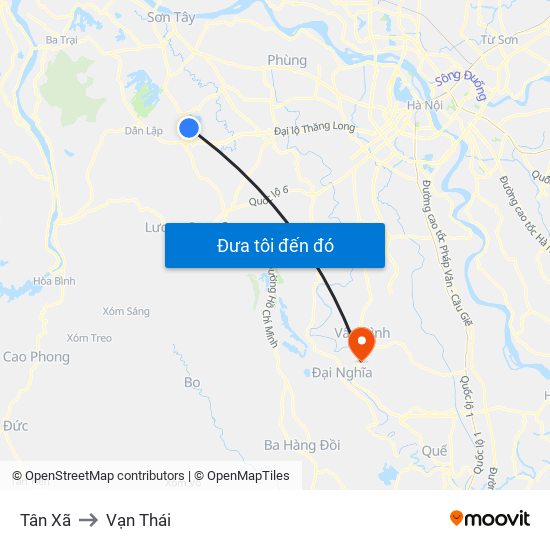 Tân Xã to Vạn Thái map