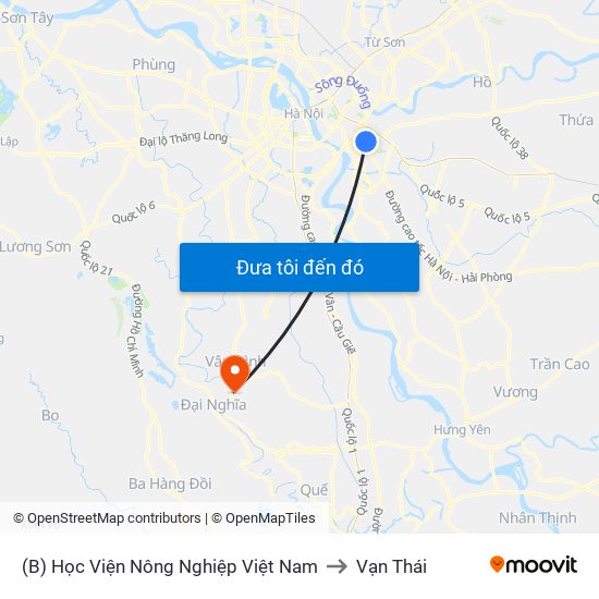 (B) Học Viện Nông Nghiệp Việt Nam to Vạn Thái map