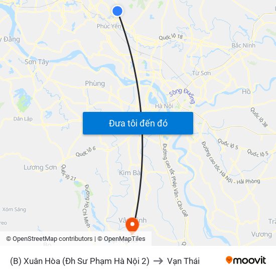 (B) Xuân Hòa (Đh Sư Phạm Hà Nội 2) to Vạn Thái map