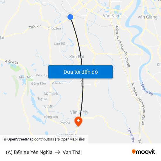 (A) Bến Xe Yên Nghĩa to Vạn Thái map