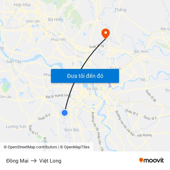 Đồng Mai to Việt Long map