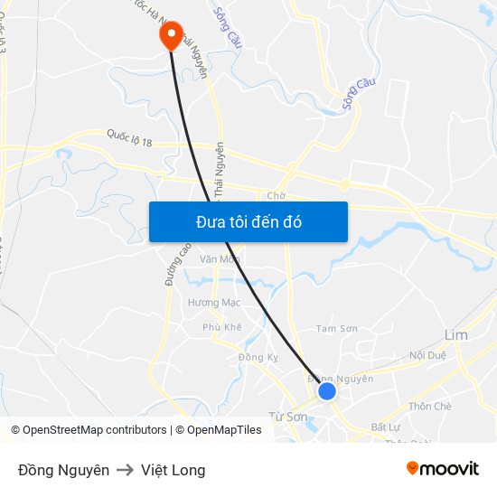 Đồng Nguyên to Việt Long map