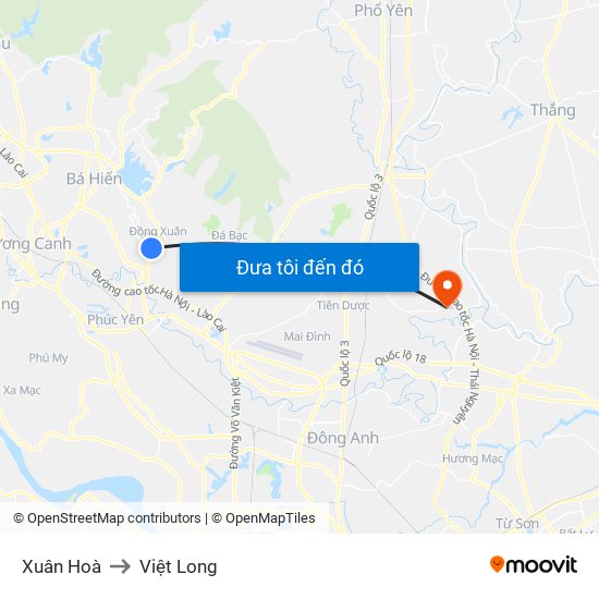 Xuân Hoà to Việt Long map