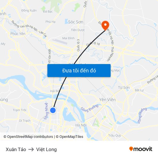 Xuân Tảo to Việt Long map