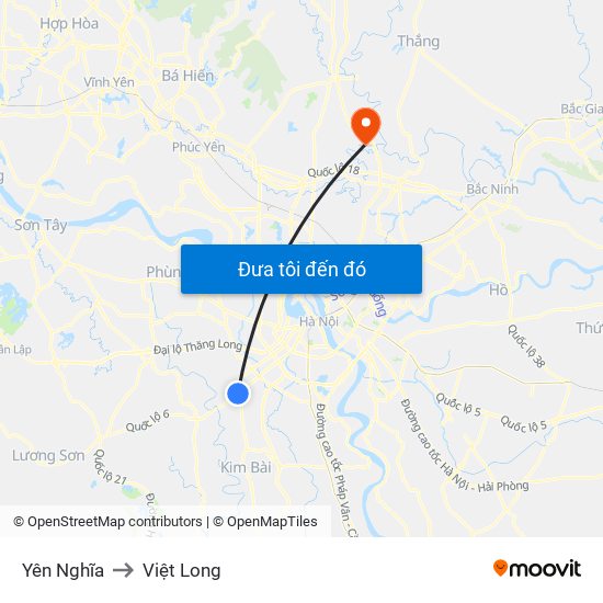 Yên Nghĩa to Việt Long map