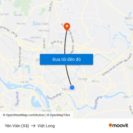 Yên Viên (Xã) to Việt Long map