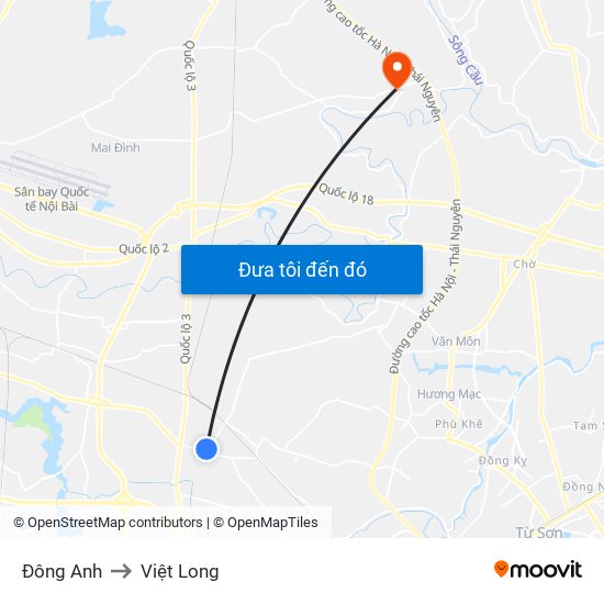 Đông Anh to Việt Long map