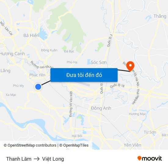 Thanh Lâm to Việt Long map
