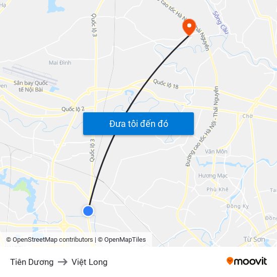 Tiên Dương to Việt Long map