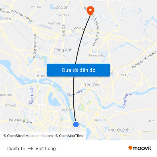 Thanh Trì to Việt Long map