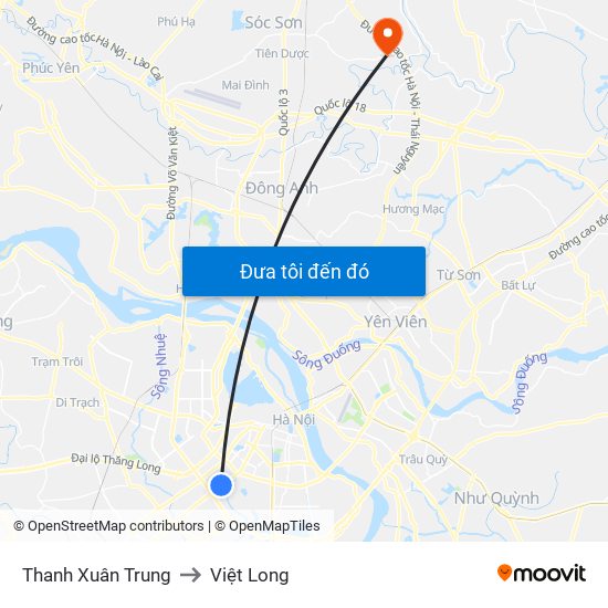 Thanh Xuân Trung to Việt Long map