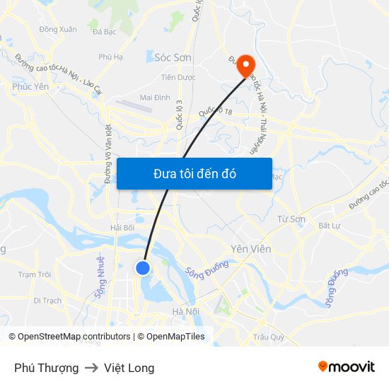 Phú Thượng to Việt Long map