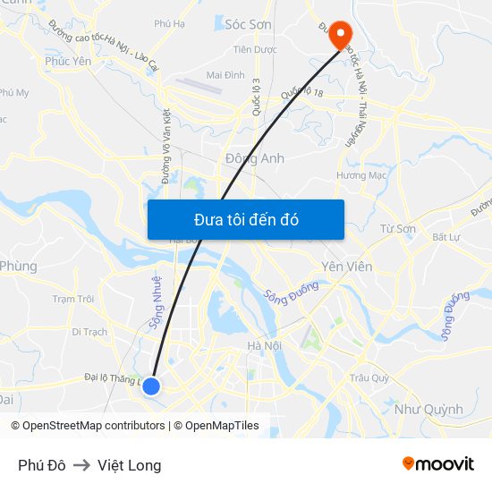 Phú Đô to Việt Long map