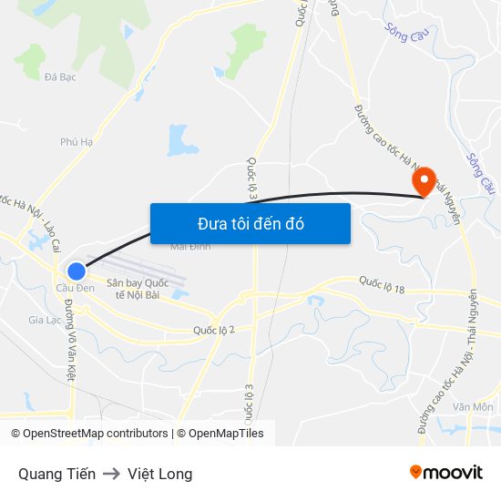 Quang Tiến to Việt Long map