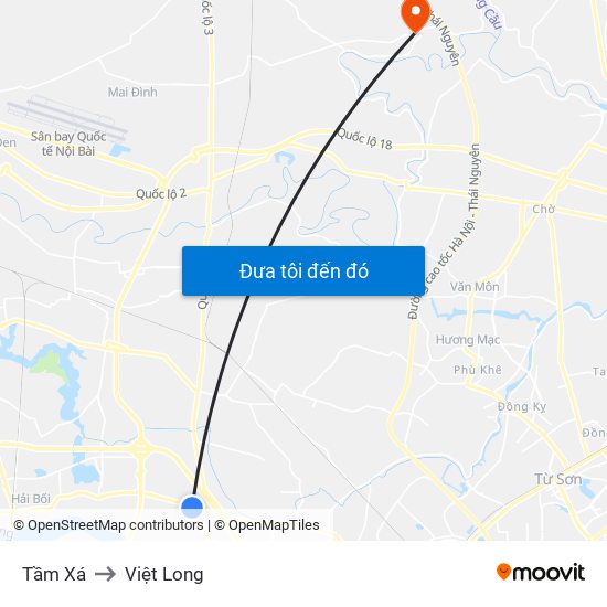 Tầm Xá to Việt Long map