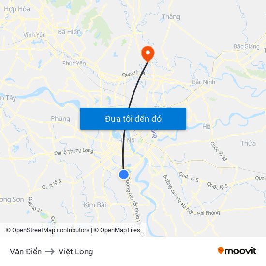 Văn Điển to Việt Long map