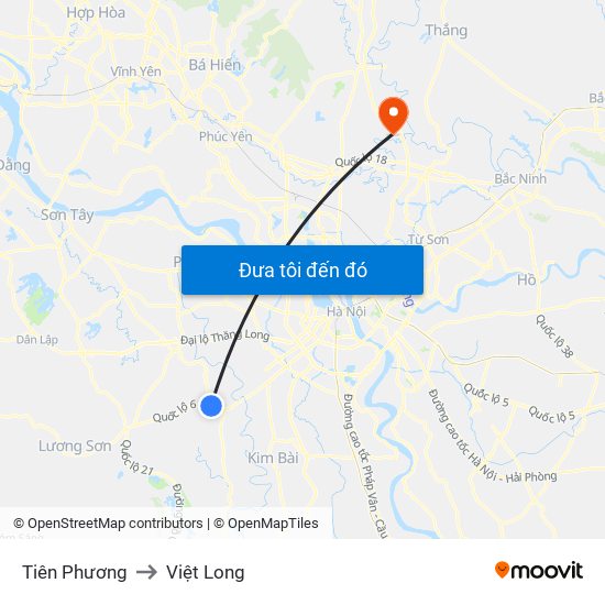 Tiên Phương to Việt Long map