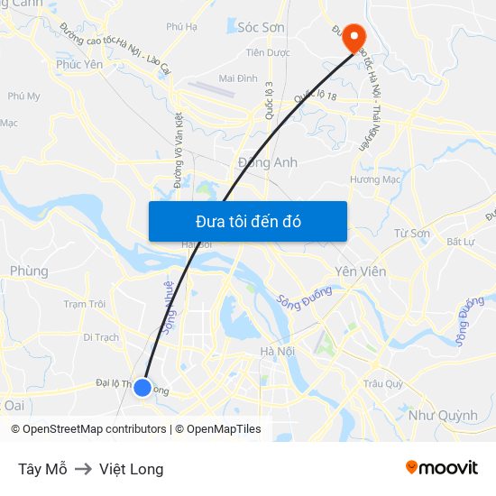 Tây Mỗ to Việt Long map