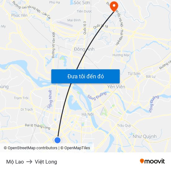Mộ Lao to Việt Long map