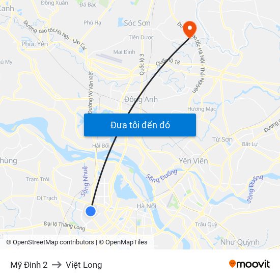 Mỹ Đình 2 to Việt Long map