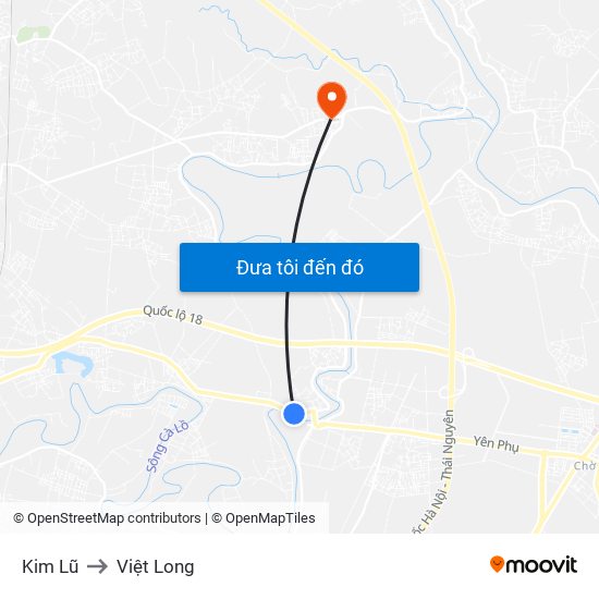 Kim Lũ to Việt Long map