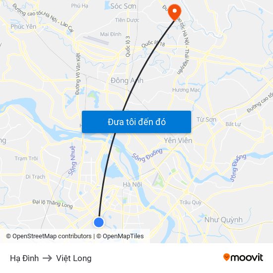 Hạ Đình to Việt Long map