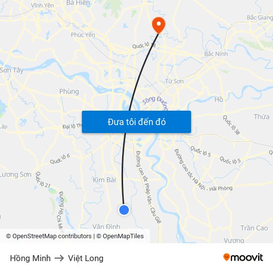Hồng Minh to Việt Long map