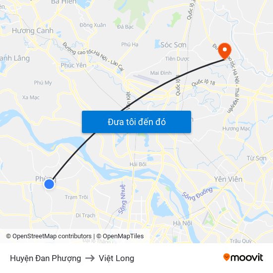 Huyện Đan Phượng to Việt Long map