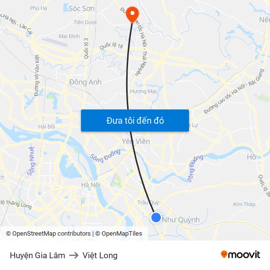 Huyện Gia Lâm to Việt Long map