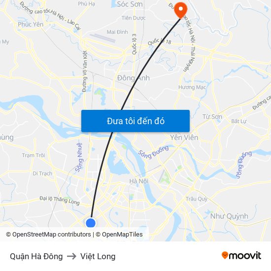 Quận Hà Đông to Việt Long map