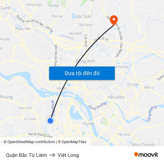 Quận Bắc Từ Liêm to Việt Long map