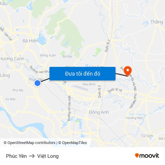 Phúc Yên to Việt Long map