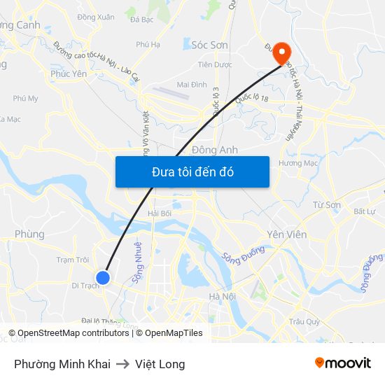 Phường Minh Khai to Việt Long map