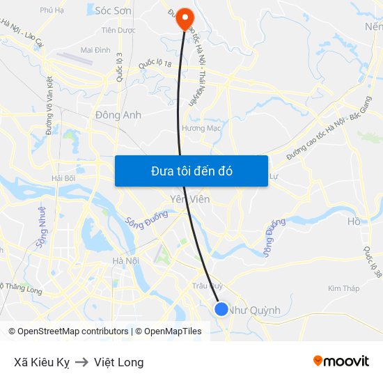 Xã Kiêu Kỵ to Việt Long map
