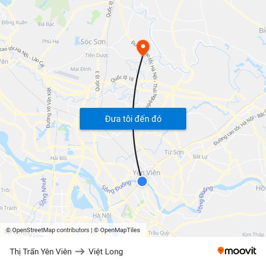 Thị Trấn Yên Viên to Việt Long map