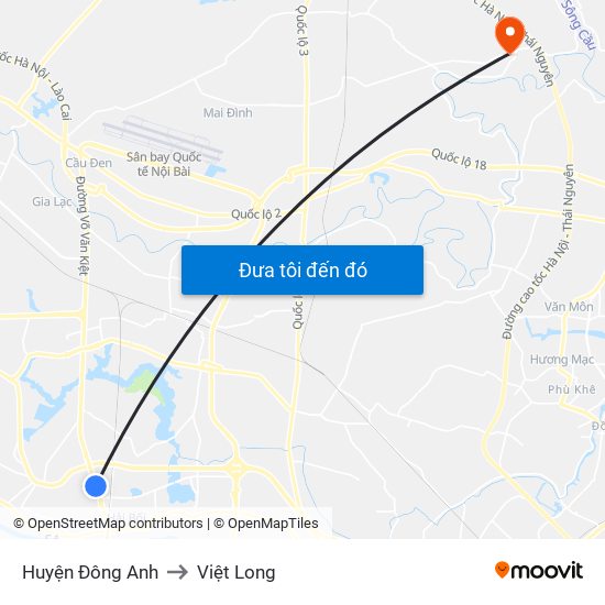 Huyện Đông Anh to Việt Long map