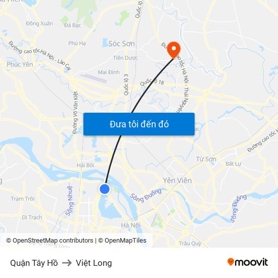 Quận Tây Hồ to Việt Long map