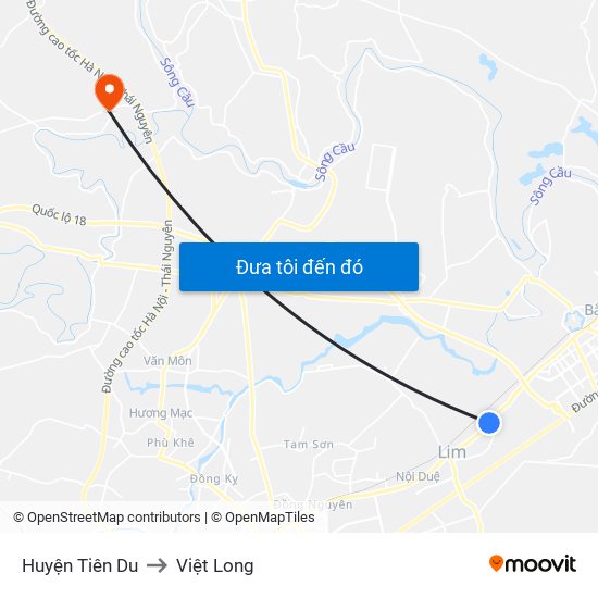 Huyện Tiên Du to Việt Long map