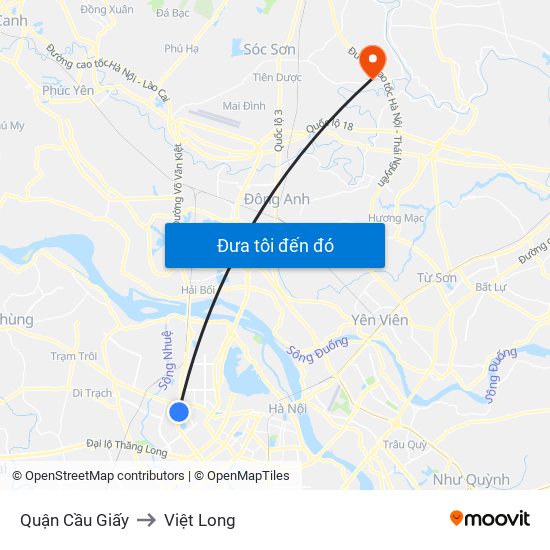 Quận Cầu Giấy to Việt Long map