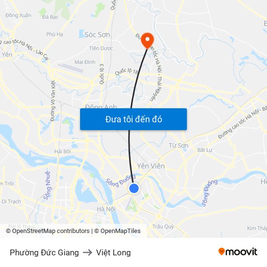 Phường Đức Giang to Việt Long map