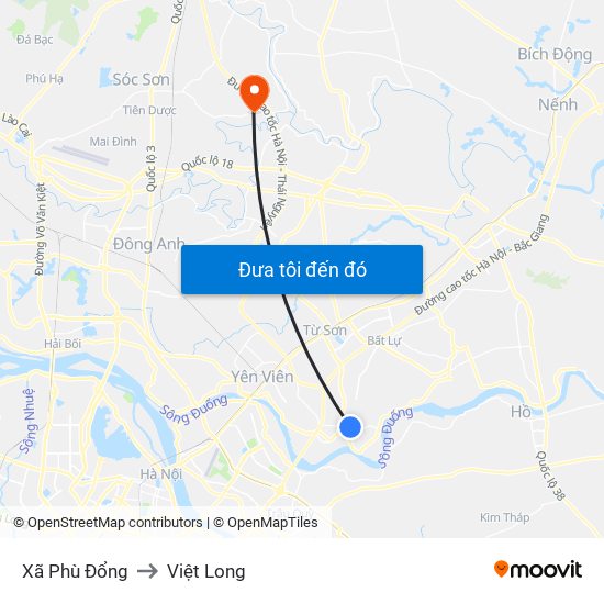 Xã Phù Đổng to Việt Long map